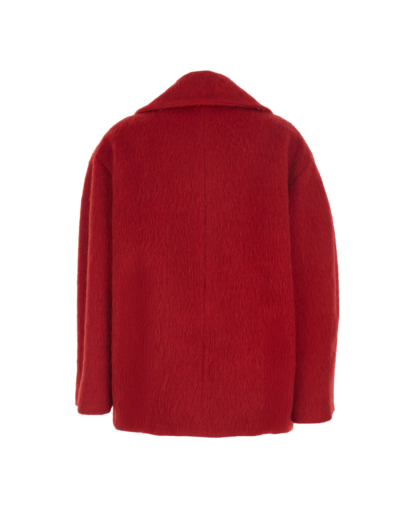 MSGM Red Double-breasted Coat With Wide Notched Revers In Wool Blend Woman - Red