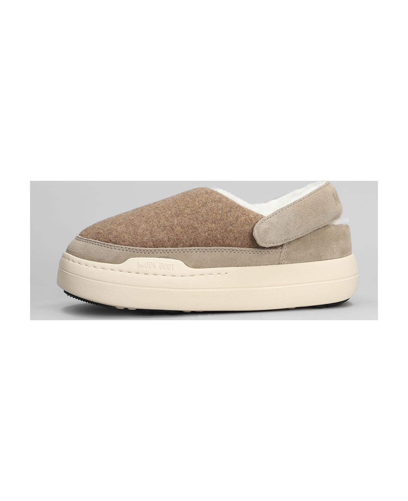 Moon Boot Mb Park Clog Slipper-mule In Beige Leather And Fabric - Neutro
