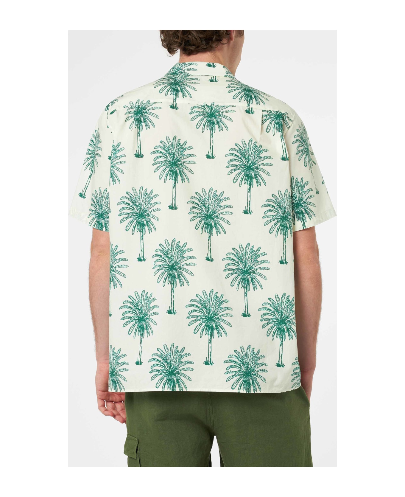 MC2 Saint Barth Man Cotton Shirt Kalea With Palm Print - WHITE