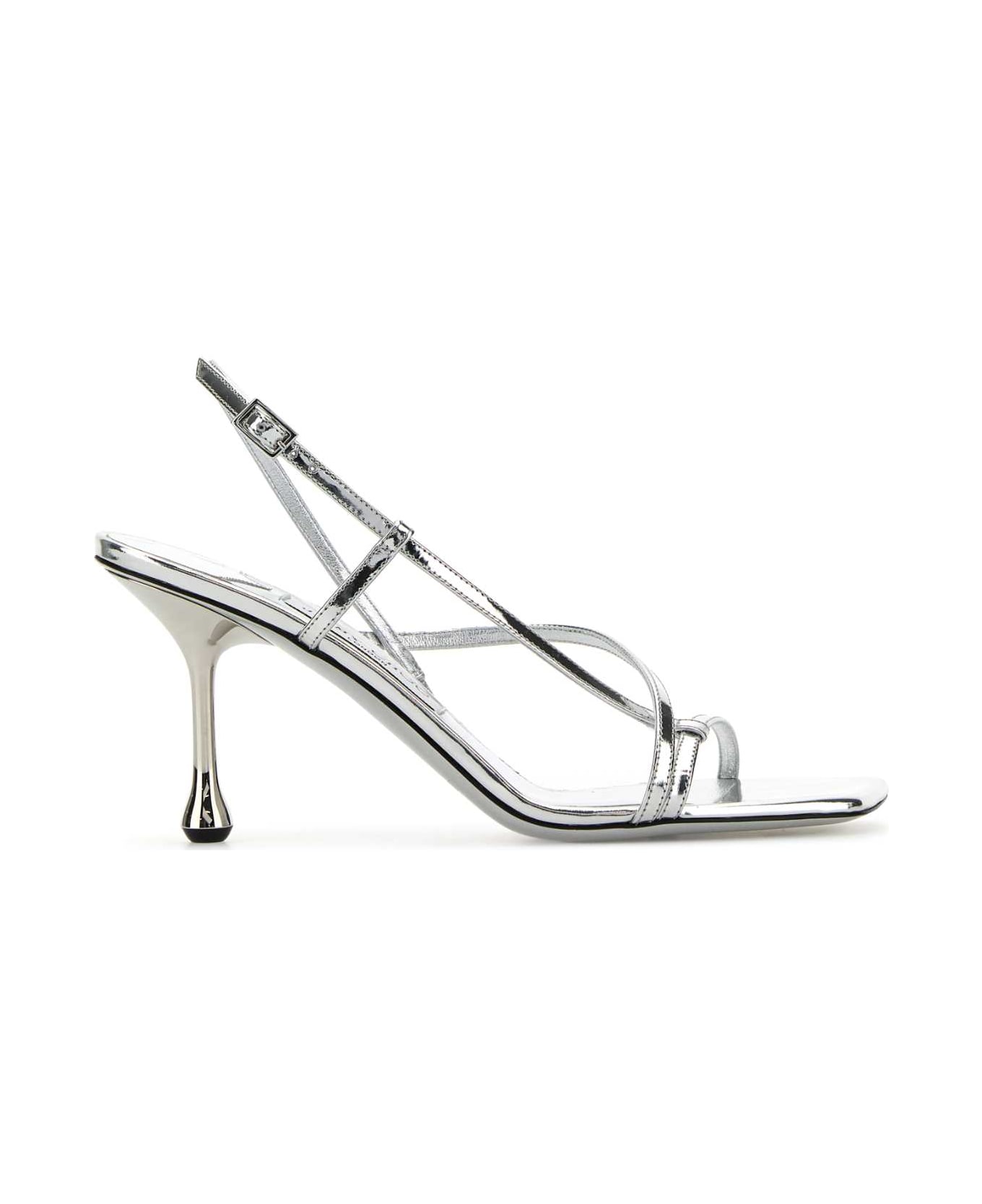 Jimmy Choo Silver Leather Etana 80 Sandals - SILVER