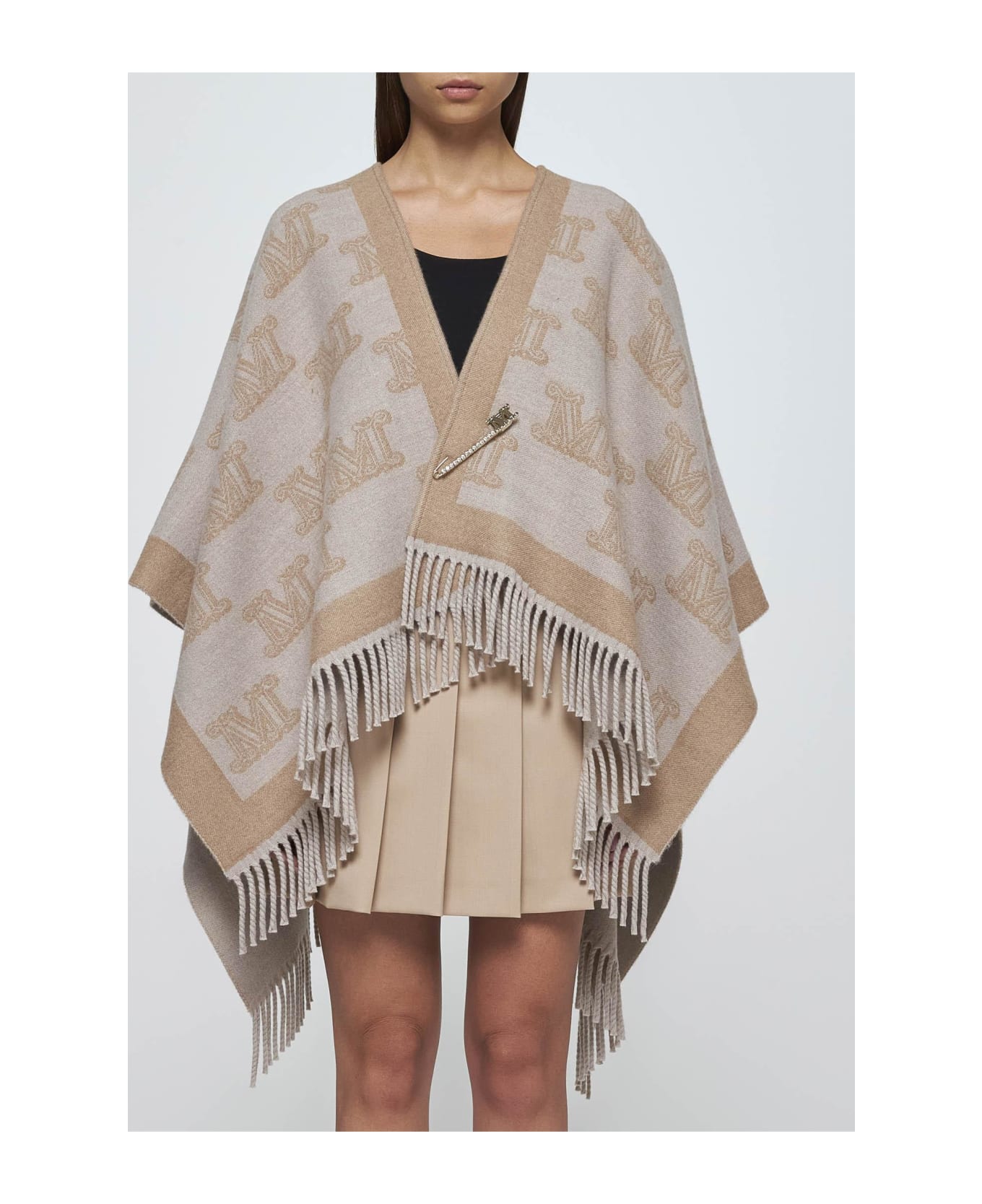 Max Mara Frine Safety-pin Wool Poncho Max Mara Studio - Beige