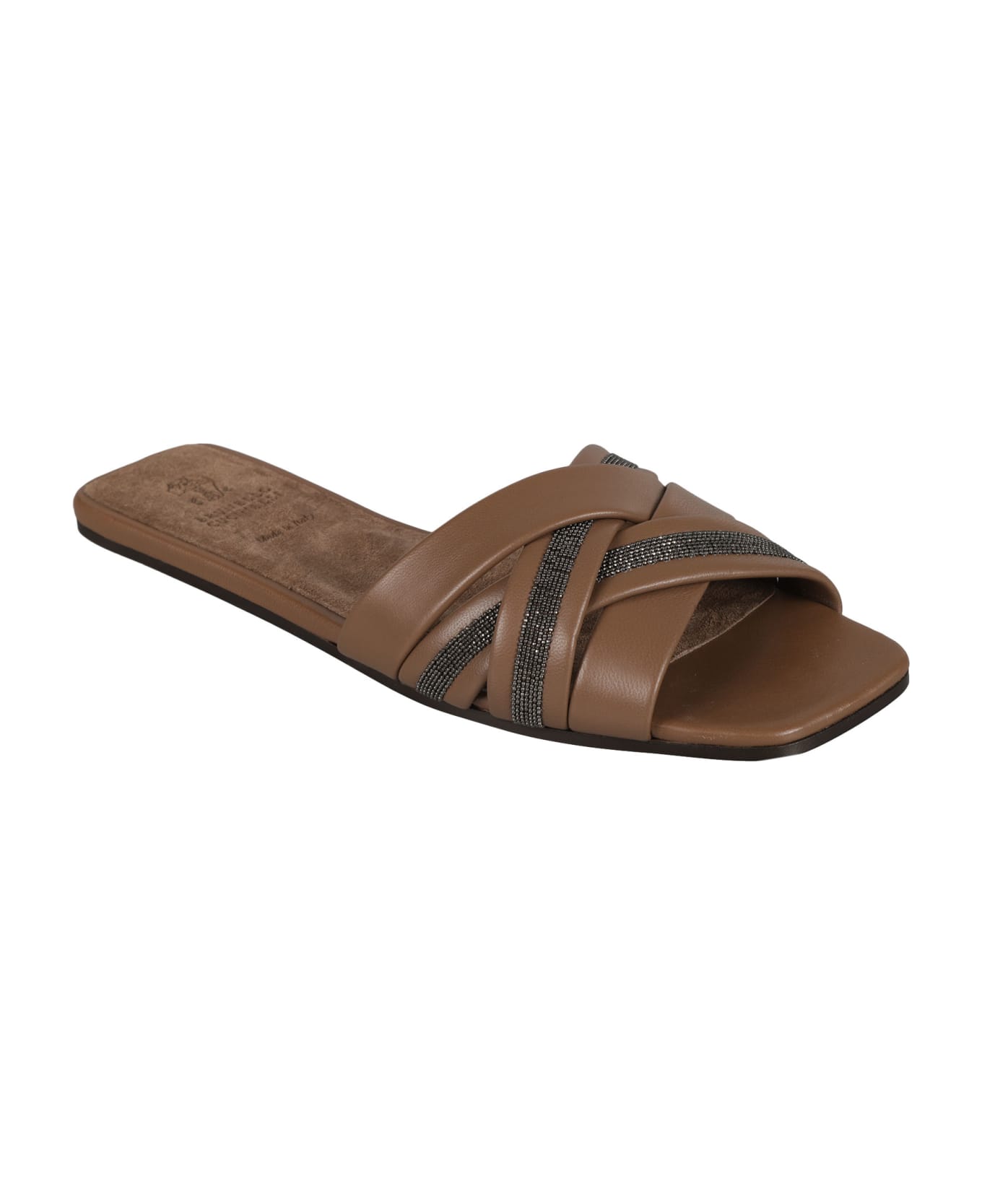 Brunello Cucinelli Embellished Strap Flat Sandals - Brown サンダル