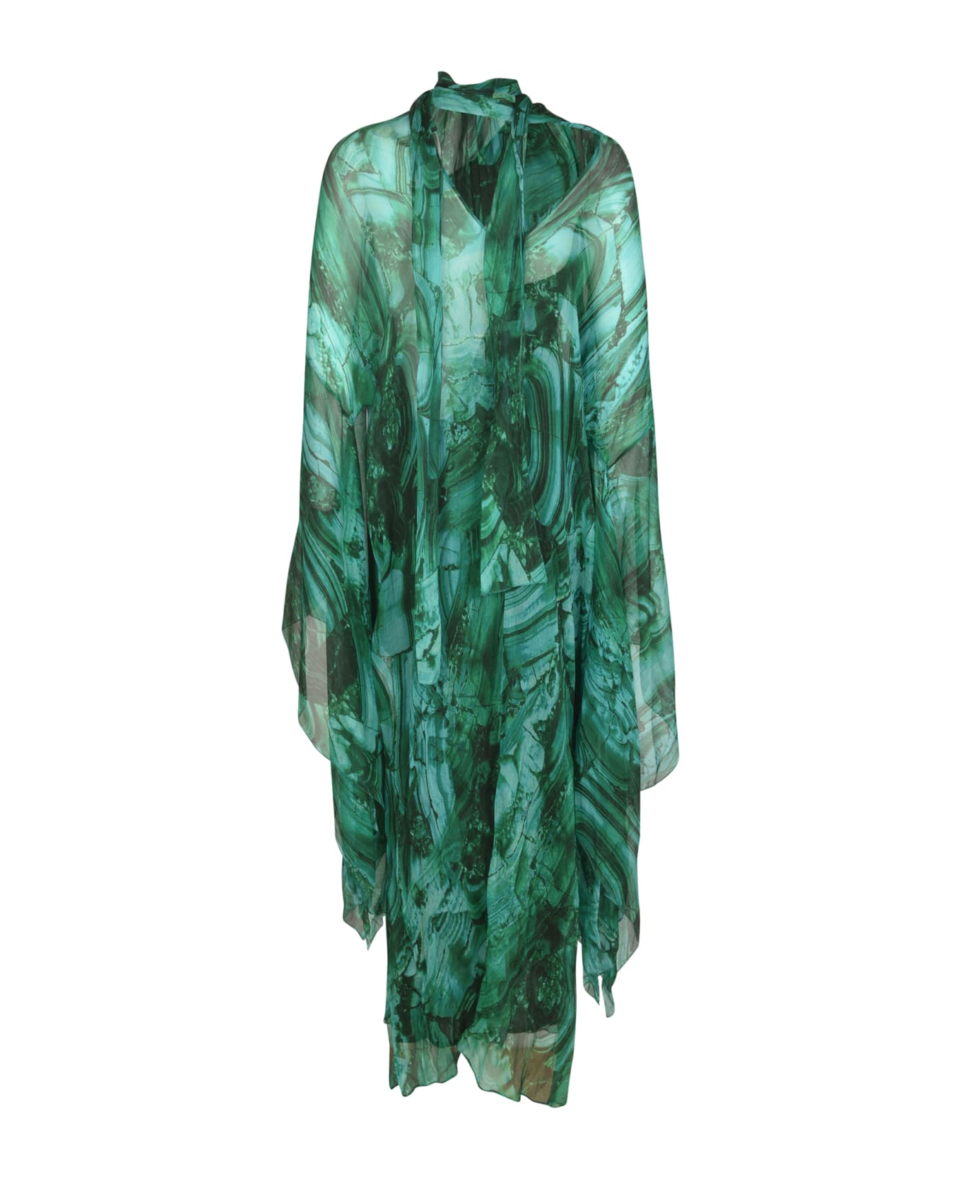 Roberto Cavalli Bow Detail V-neck Asymmetric Long Dress - Green