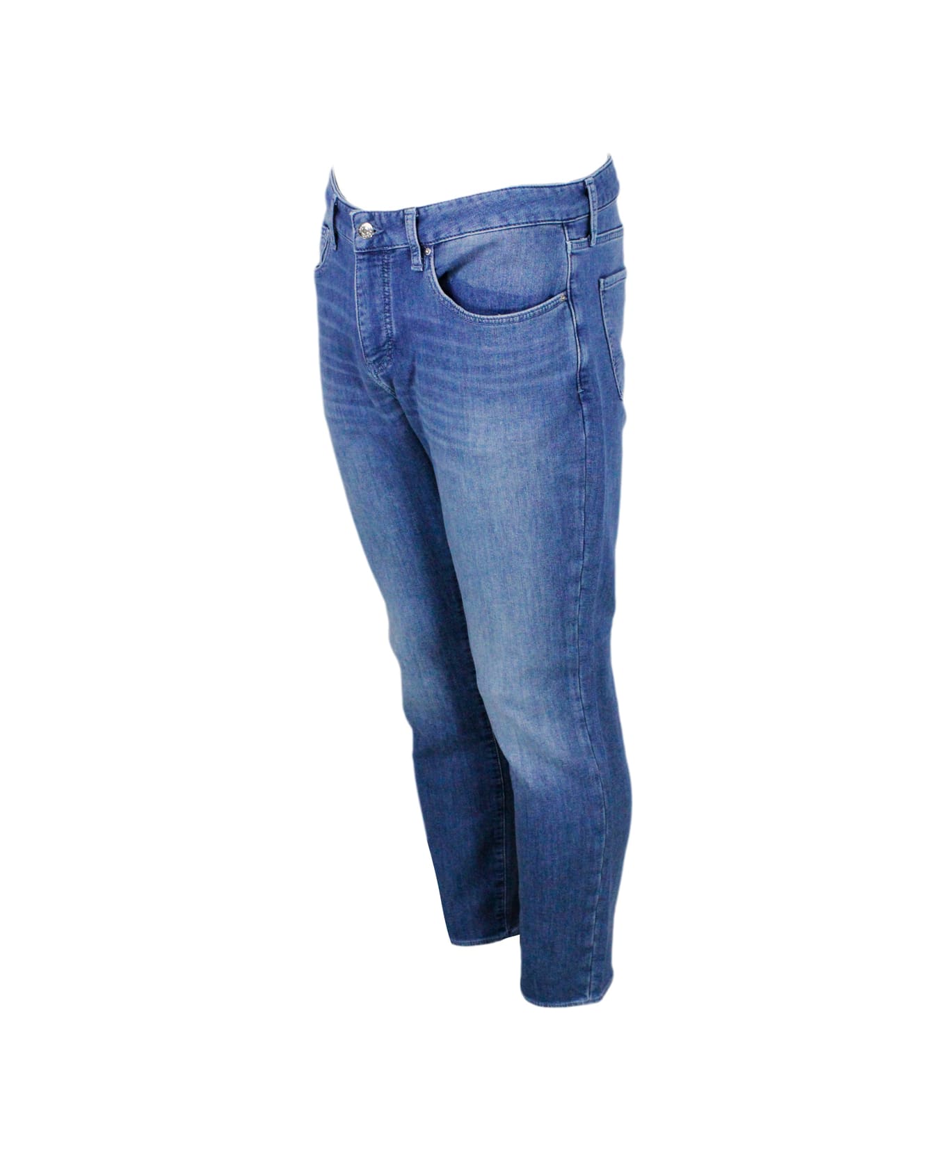 Armani Collezioni Skinny Jeans In Soft Stretch Denim With Matching Stitching And Leather Tab. Zip And Button Closure - Denim デニム