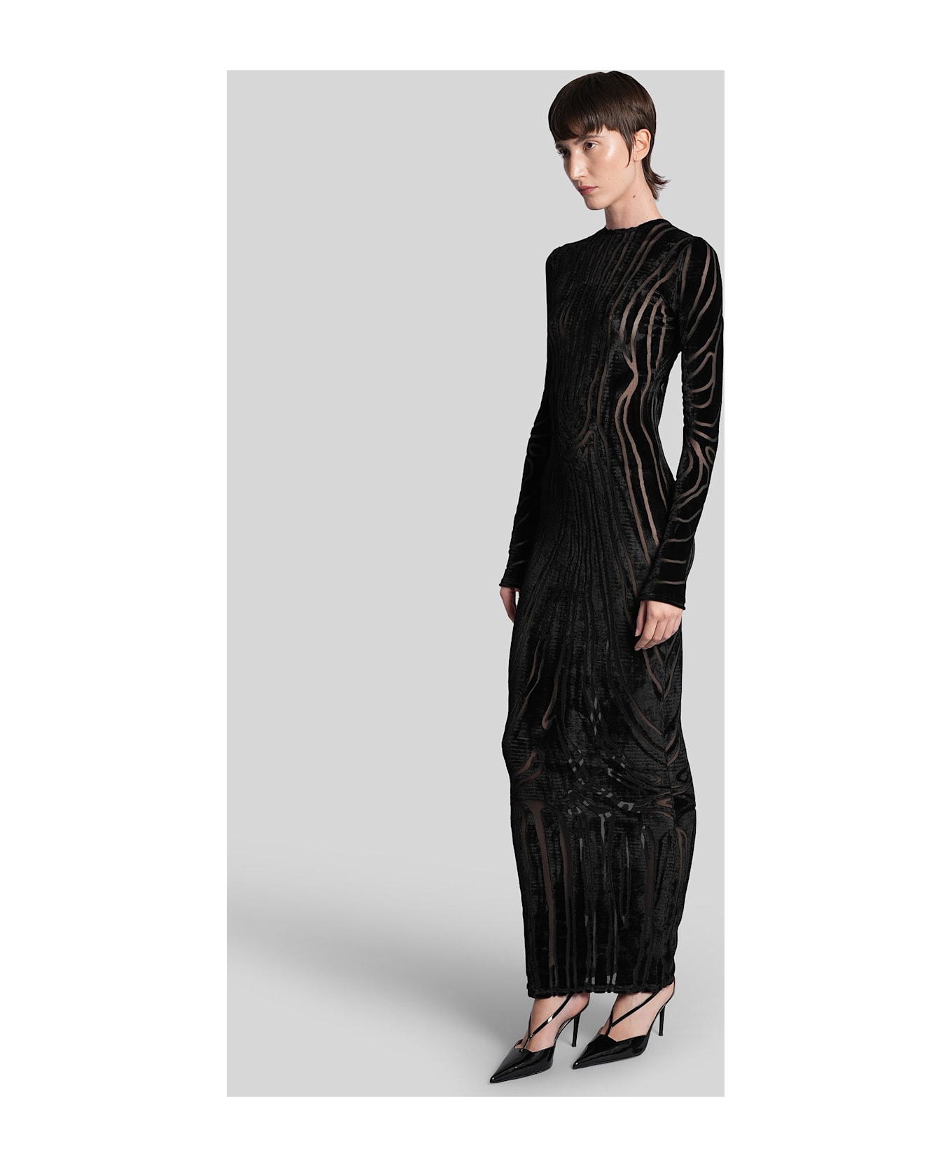 Balmain Long Dress In Black Viscose - black