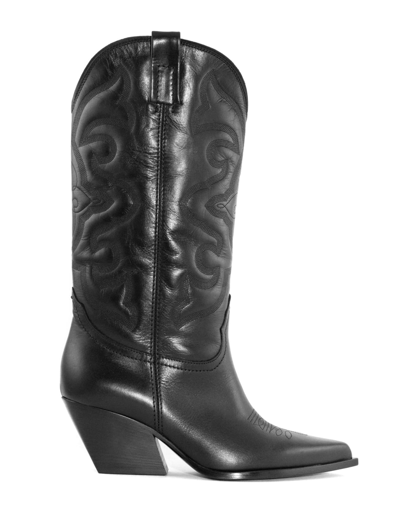 Elena Iachi Black Leather Texan Boots - Black