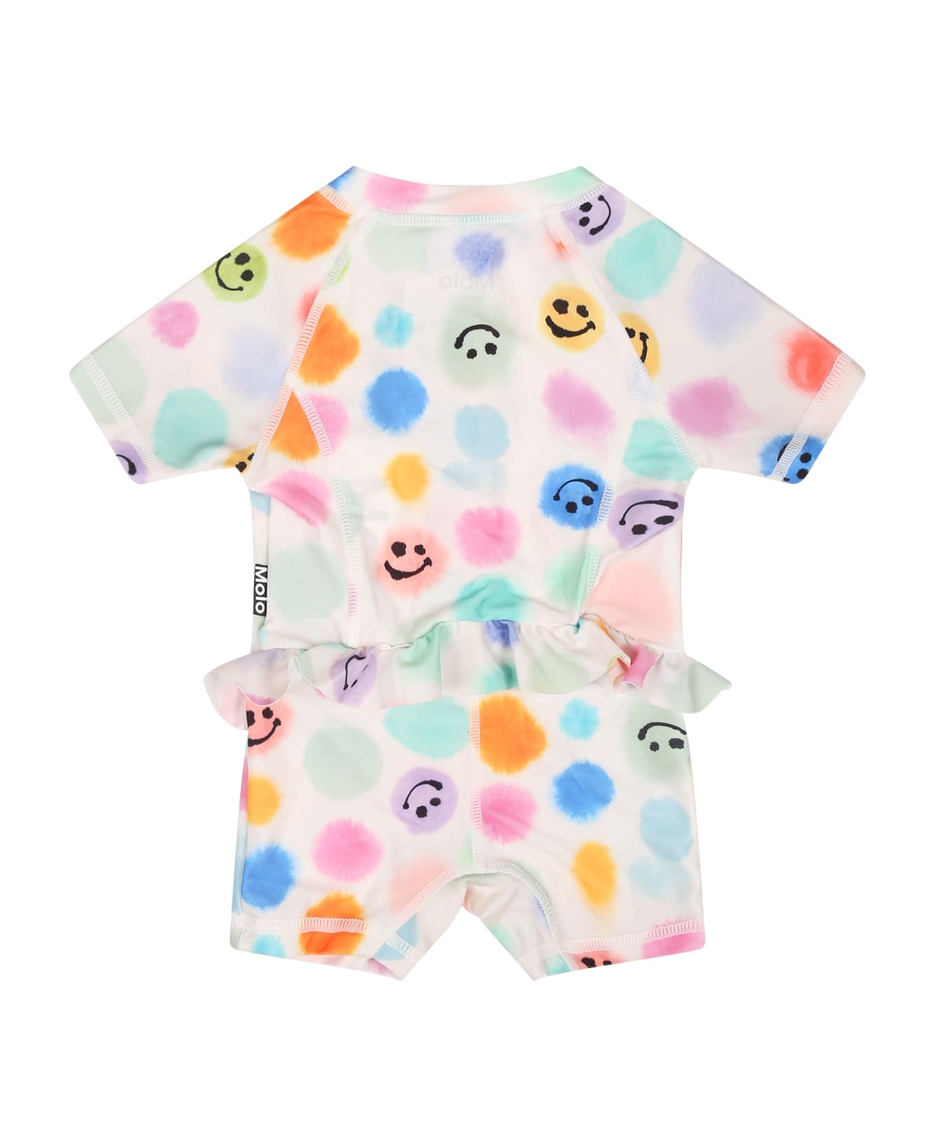Molo White Swimsuit For Babykids With Polka Dots And Smile - Multicolor