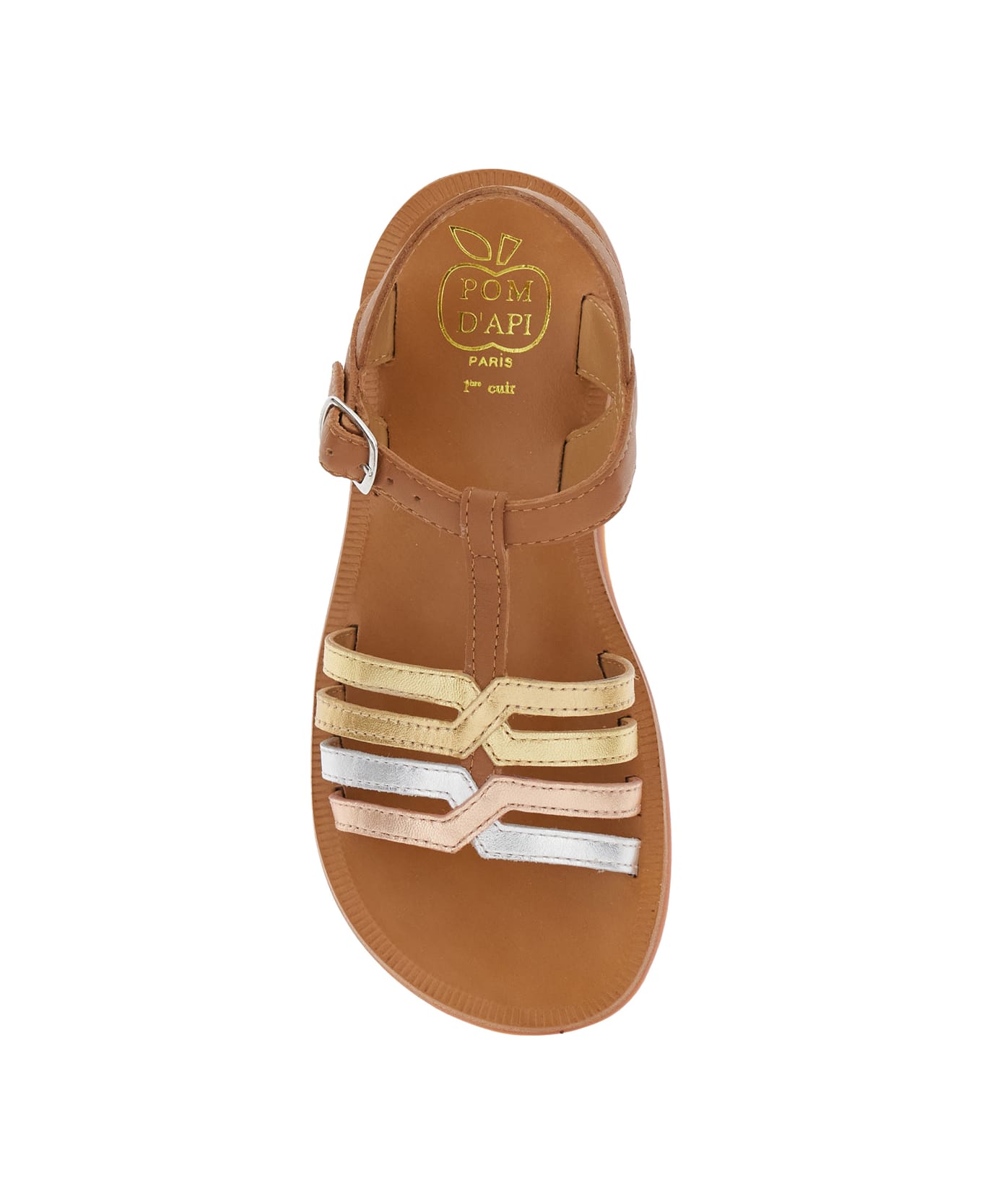 Pom d
Api 
plagette New Salome
 Brown Open Toe Sandals With Band Details In Leather Girl - Brown