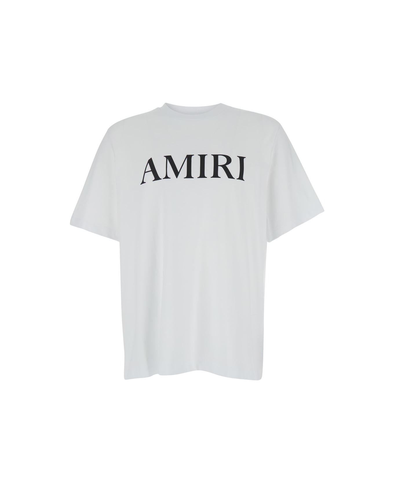 AMIRI White Crewneck T-shirt With Logo Lettering Print In Cotton Man - White
