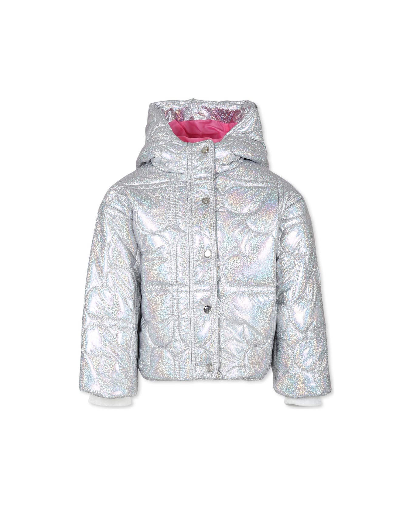Billieblush Silver Down Jacket For Girl With Logo - Silver