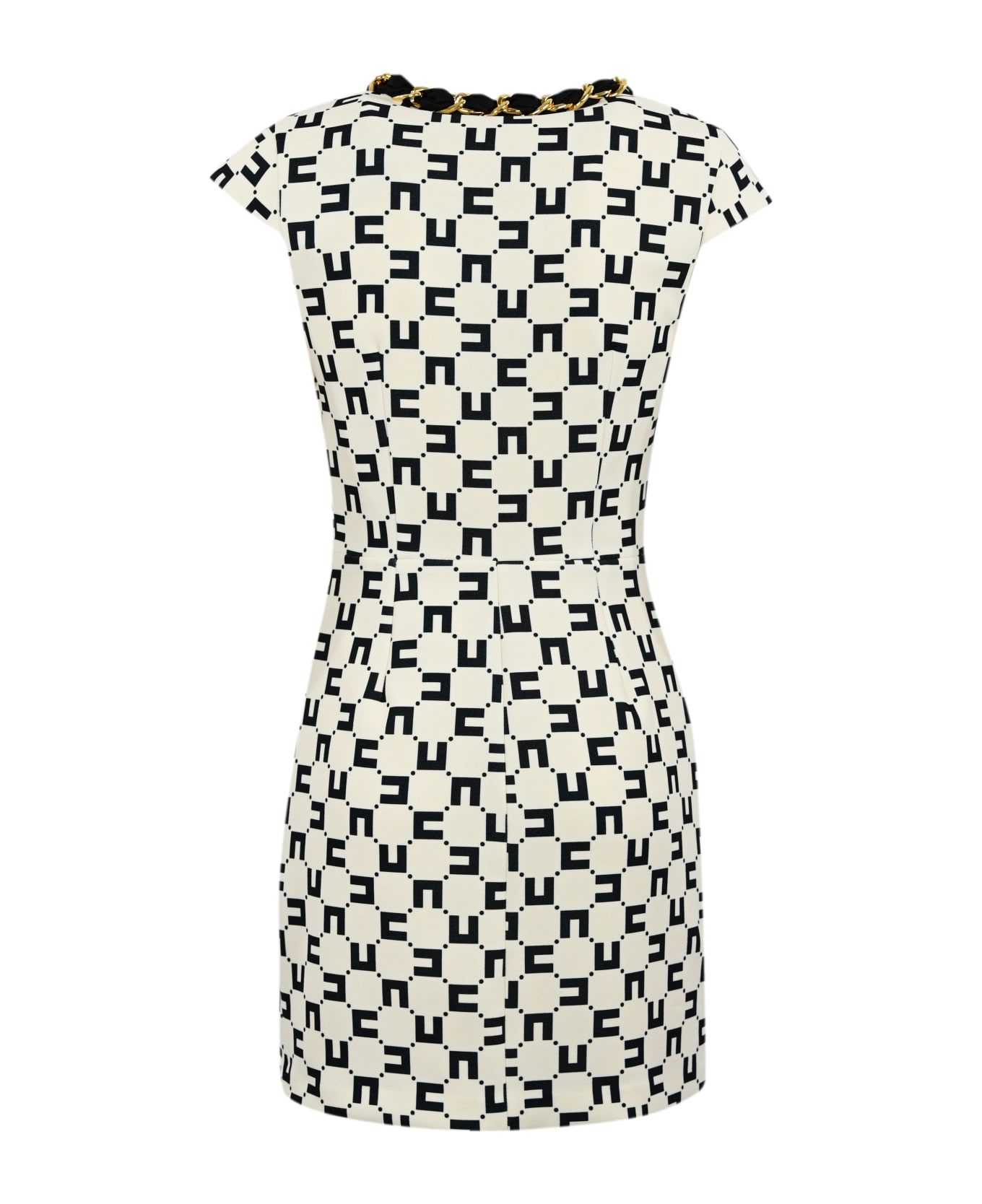 Elisabetta Franchi Logo Pattern Stretch Crêpe Dress With Scarf - Burro/nero ワンピース＆ドレス