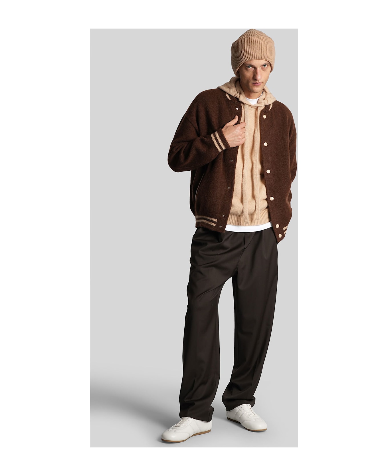 Laneus Bomber Jacket In Brown Cashmere - brown