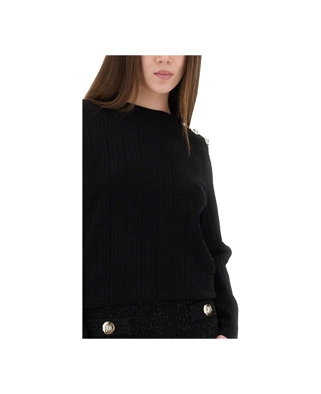 Balmain Knitted Tops. - BLACK