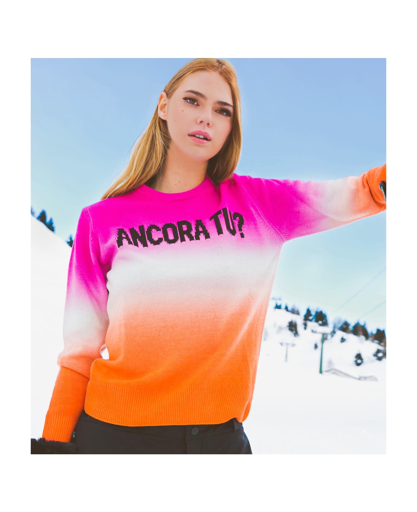 MC2 Saint Barth Fucsia And Orange Degradé Woman Sweater Ancora Tu Writing - PINK