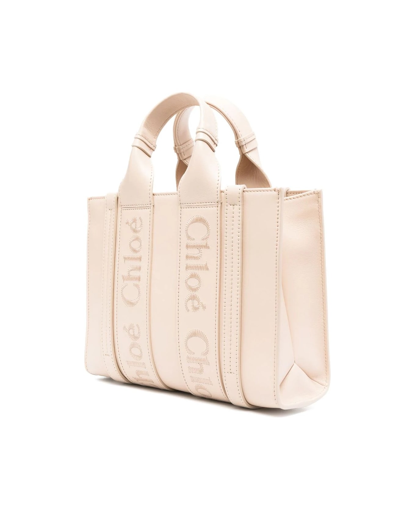 Chloé Woody Small Shopping Bag In Cement Pink Leather - Pink