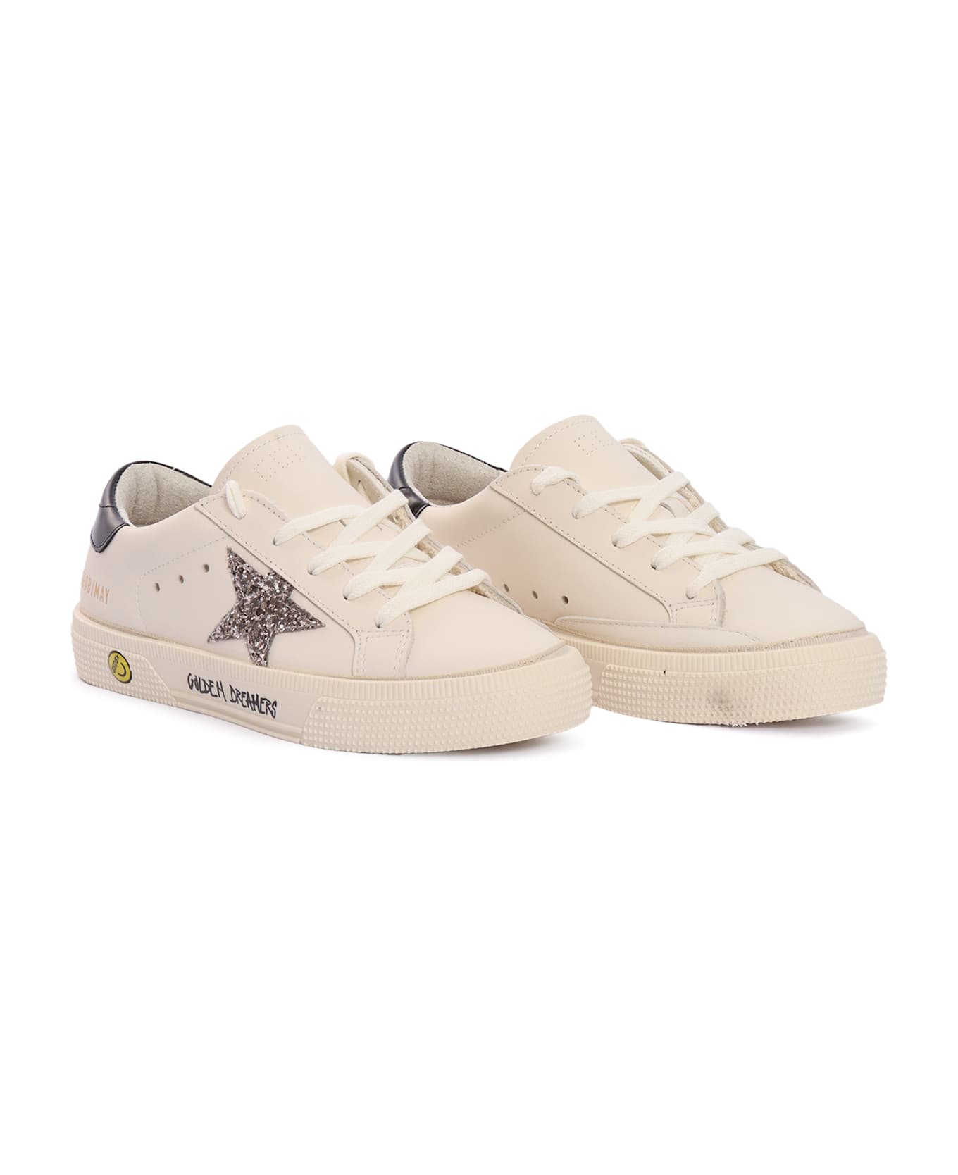 Golden Goose May Leather Upper Toe And Heel Glitter Star Signature Foxing Sneakers - WHITE