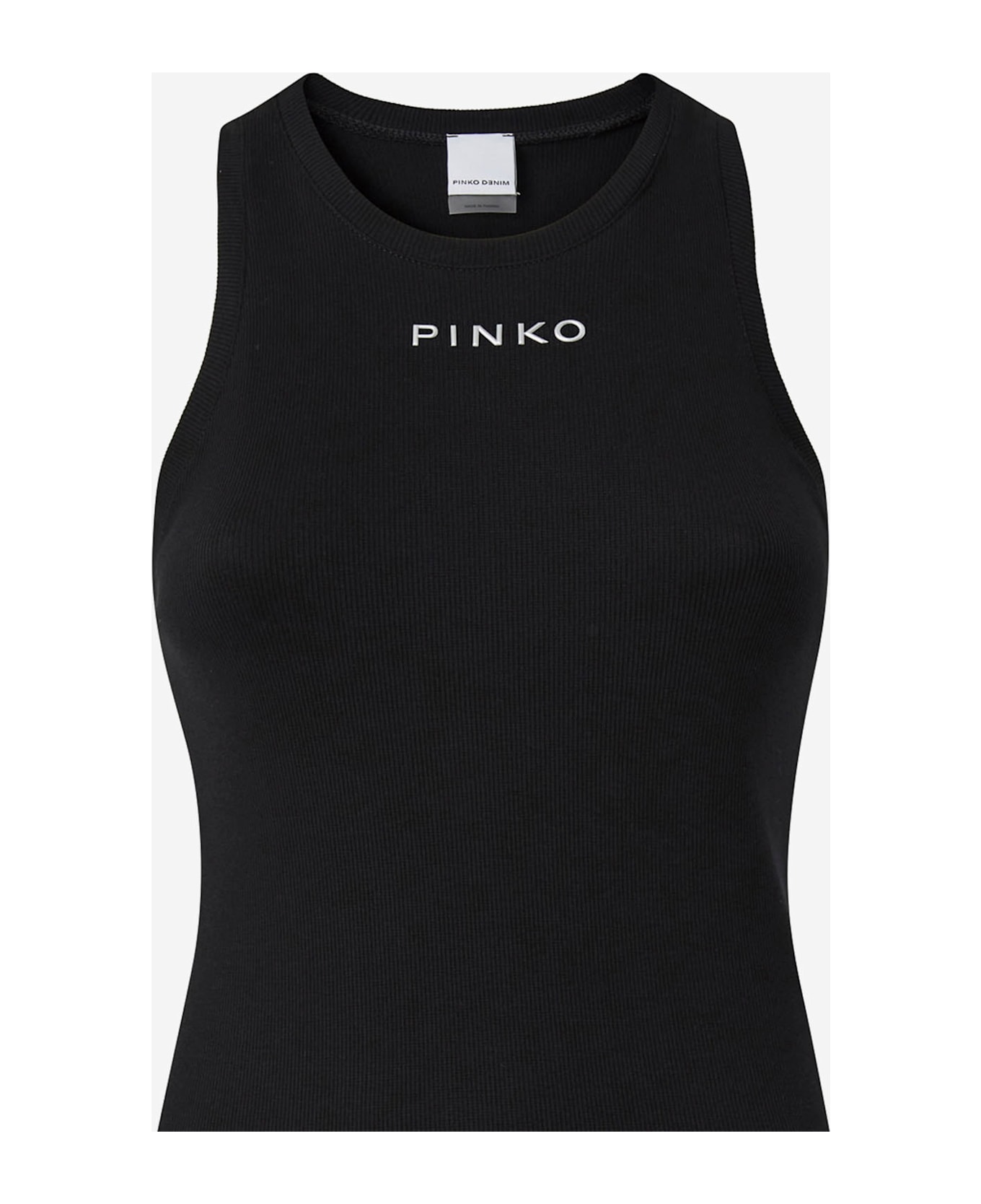 Pinko Ribbed Knit Tank Top With Logo - Black