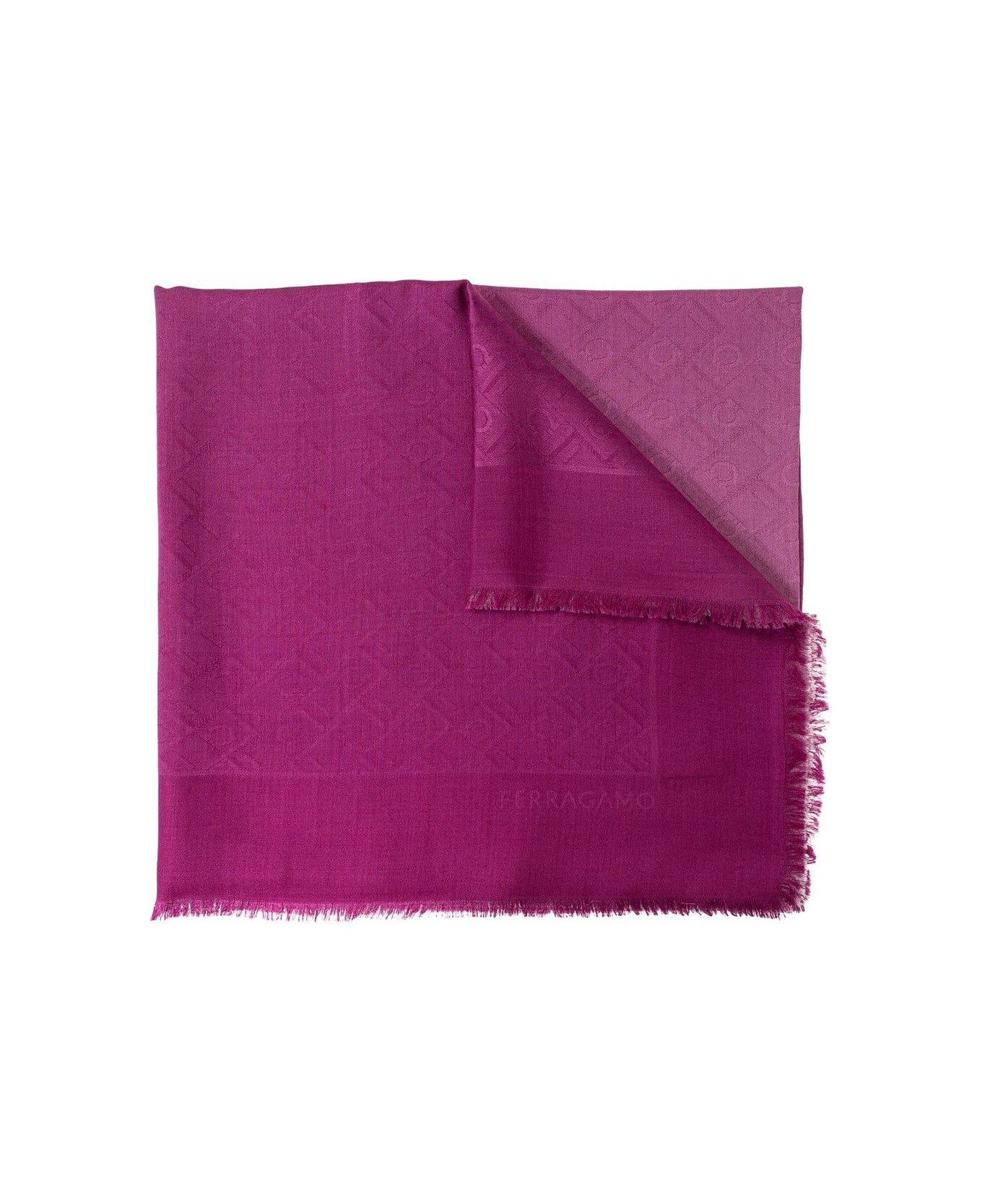 Ferragamo Monogram Jacquard Frayed-edge Scarf - candy pink