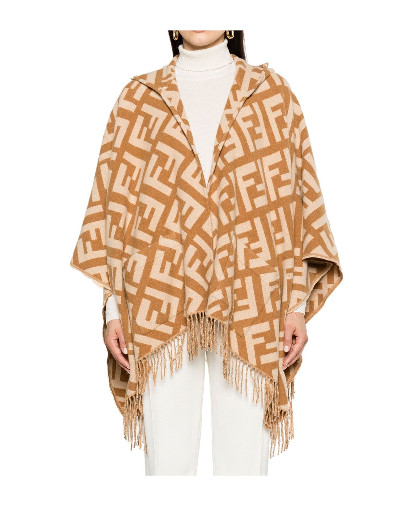 Fendi Ff Jacquard Cashmere Poncho - Brown