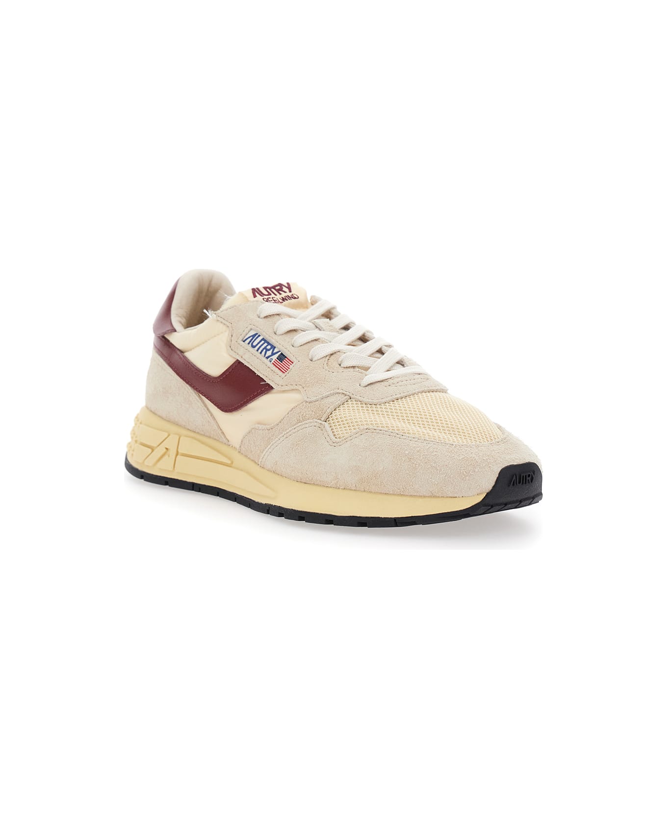 Autry 'reelwind' Beige Low Top Sneakers With Logo Patch Ontongue And Side In Suede Man - Beige