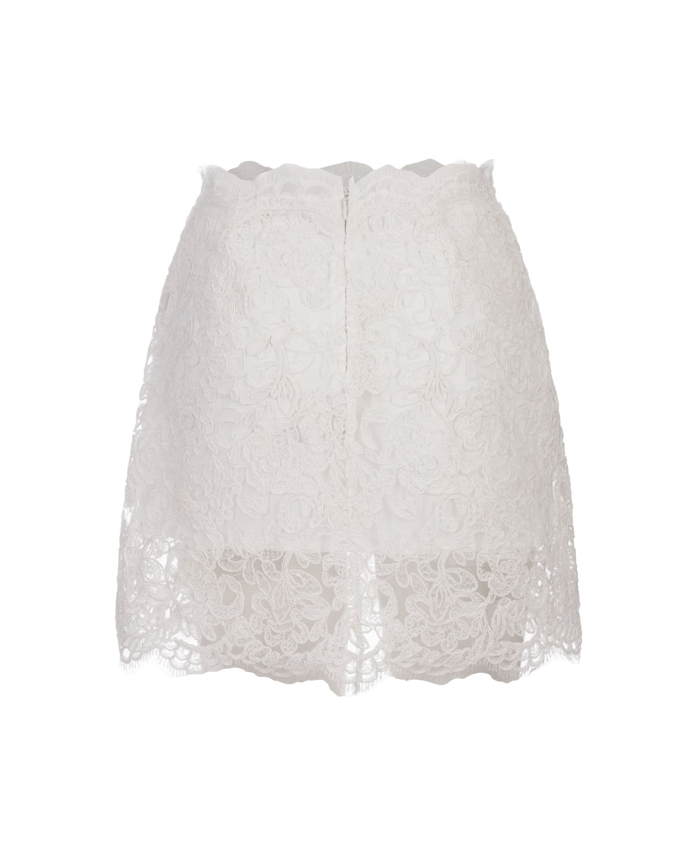 Ermanno Scervino White Floral Lace Mini Skirt - White