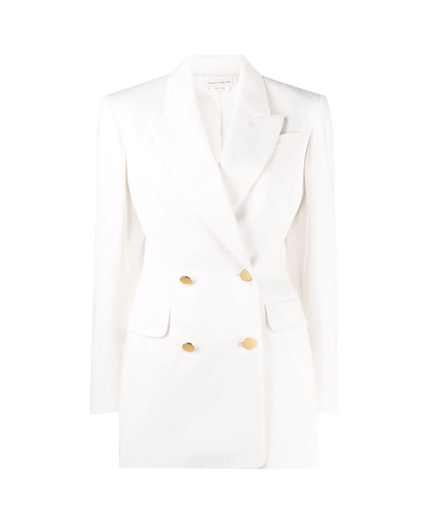 Alexander McQueen Woman Double-breasted Jacket In Optical White Cotton Gabardine - Optical white