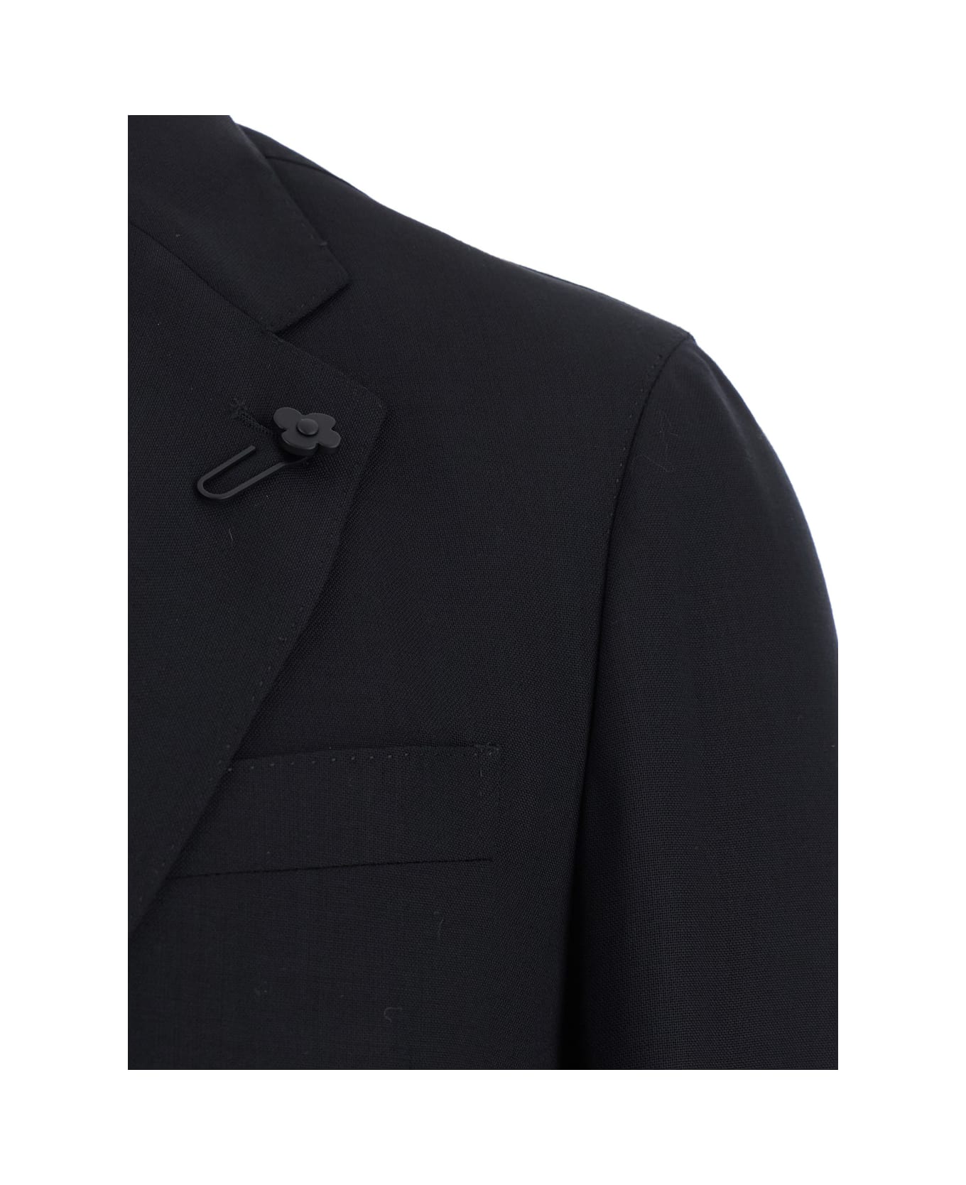 Lardini Black Single-breasted Suit With Classic Revers In Flanel Man - Black