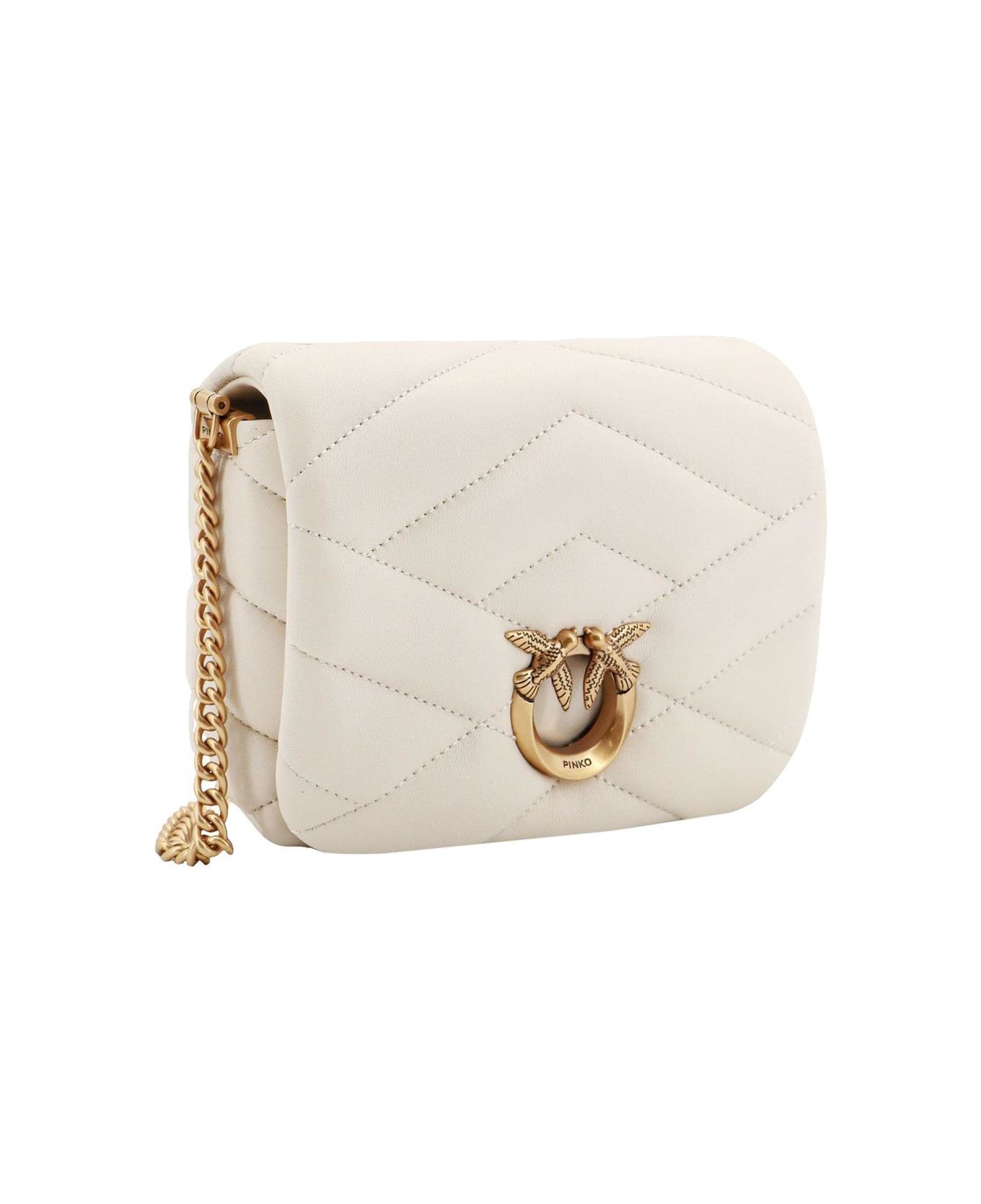 Pinko Love Birds Buckle Quilted Shoulder Bag - White