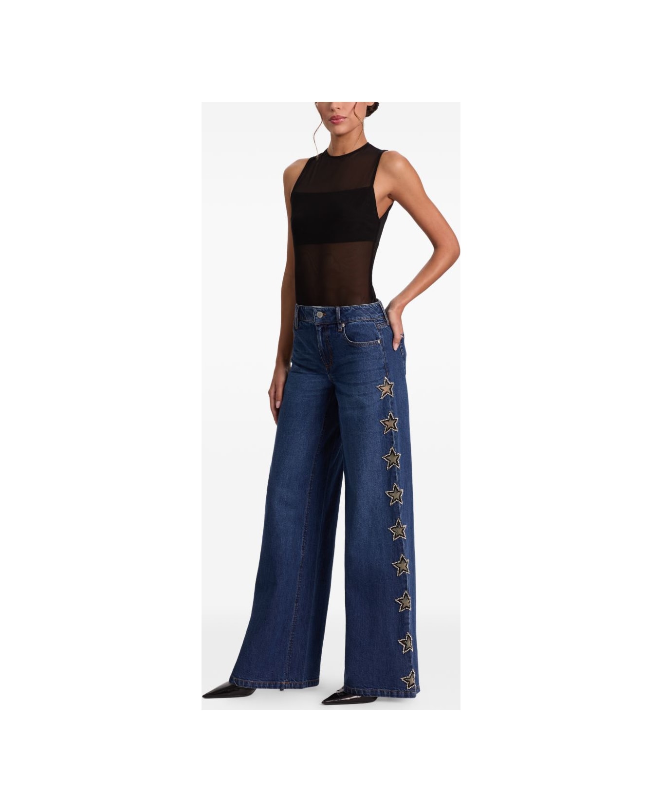 Alice + Olivia Embellished Baggy Jeans - Blue