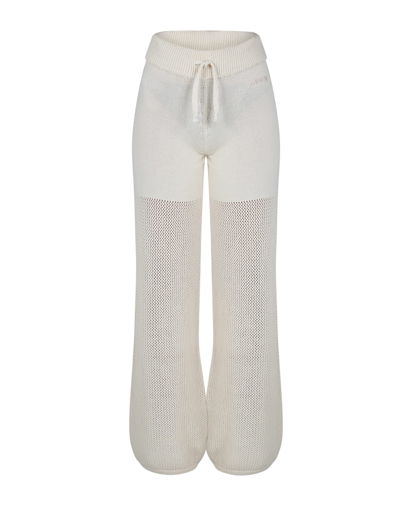 MSGM Ivory Trousers For Girl With Logo - Ivory
