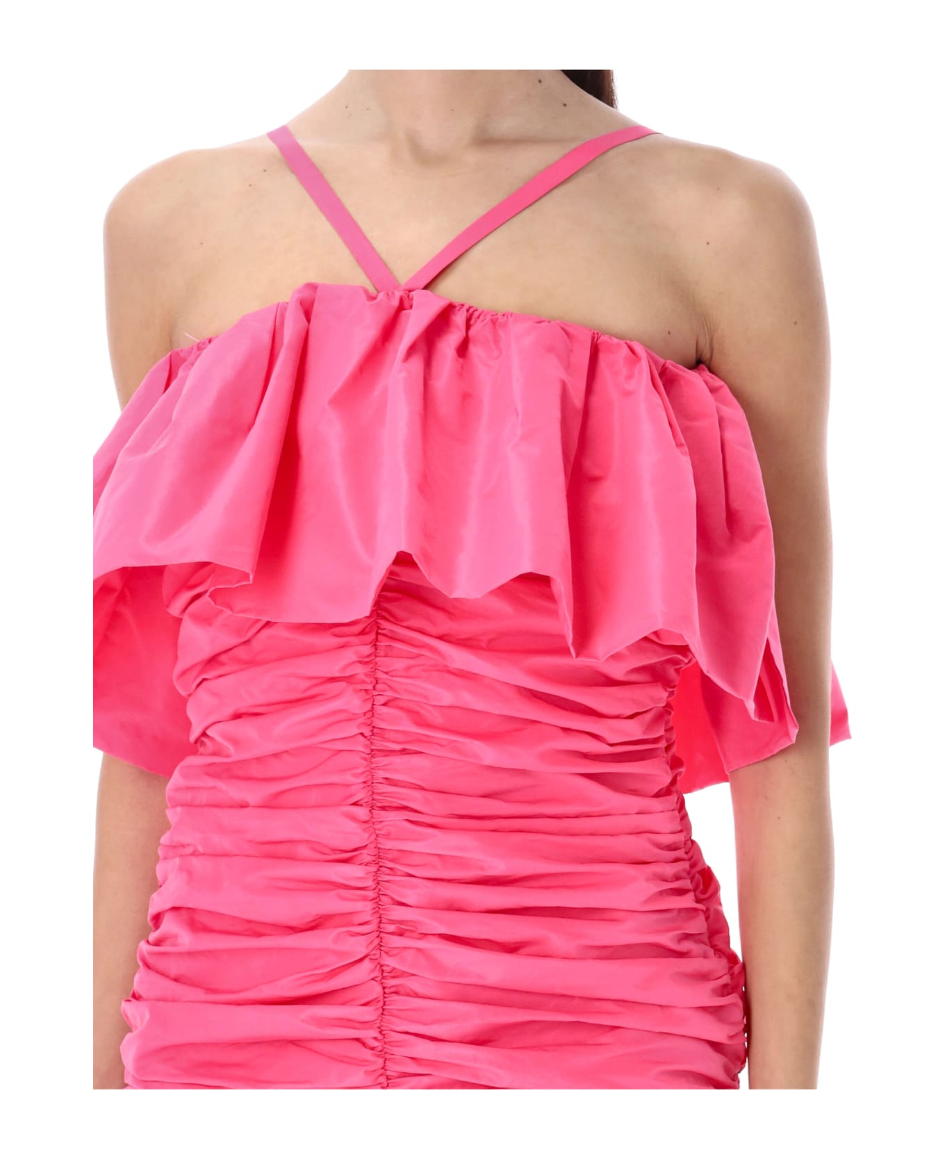 MSGM Draped Ruffle Mini Dress - Hot Pink