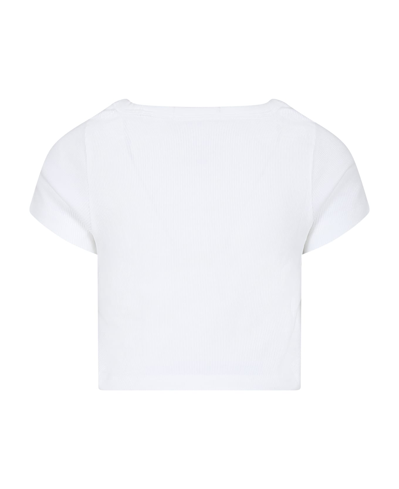Calvin Klein White Crop T-shirt For Girl With Logo - White