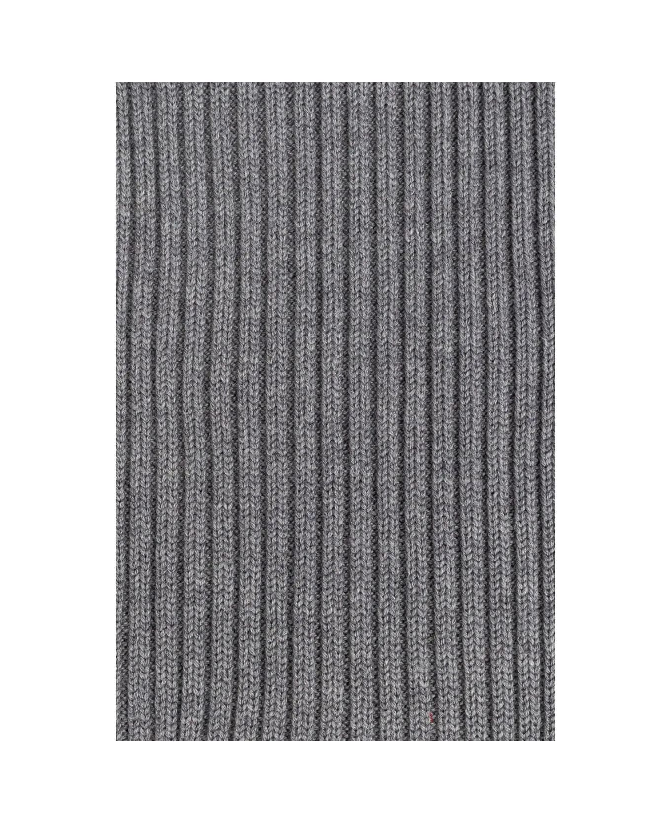 Gucci Grey Wool Scarf With Web Ribbon - Grey