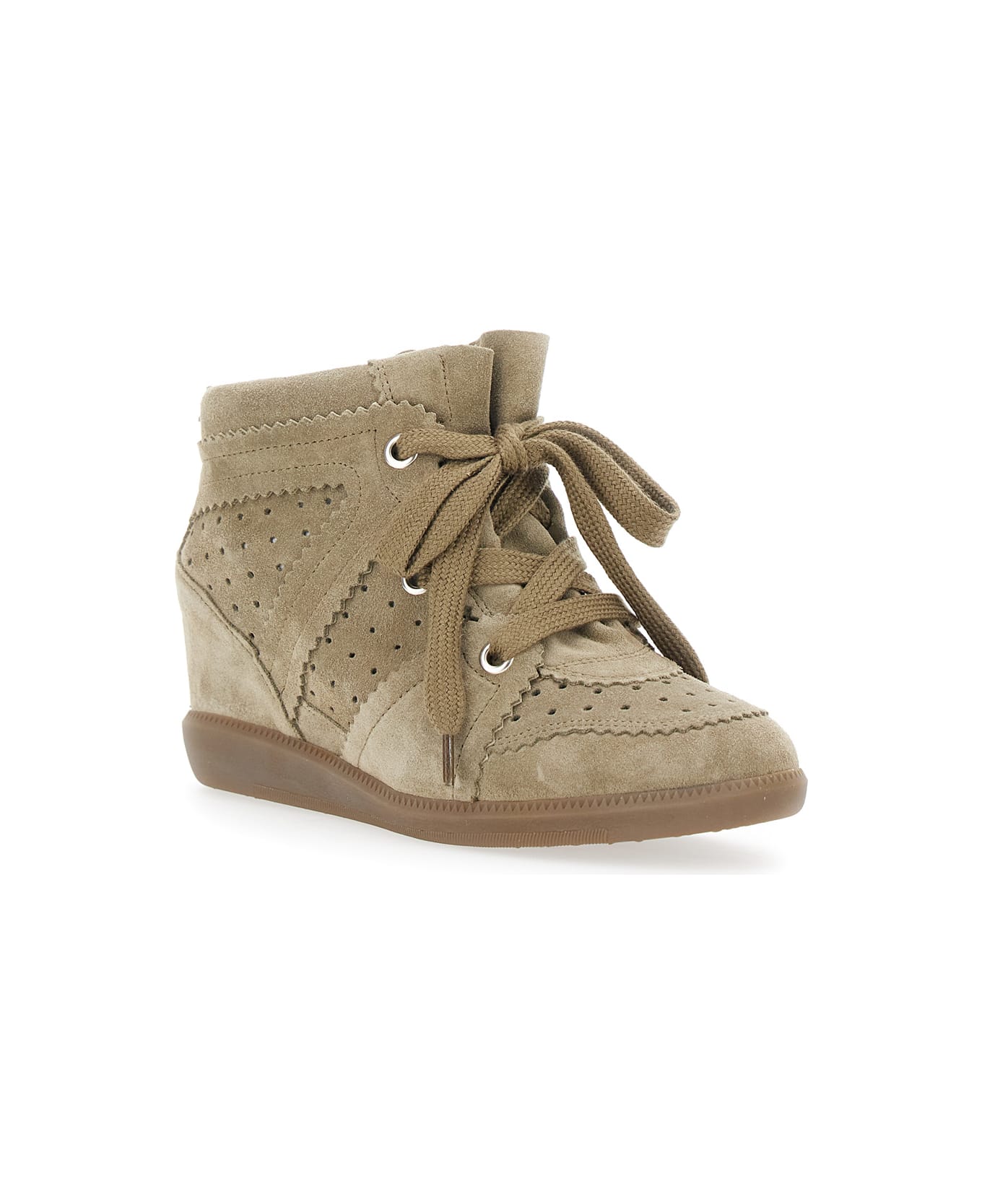 Isabel Marant 'bobby' Beige Sneakers With Perforated Details And Fornt Lace-up Closure In Leather Woman - Beige