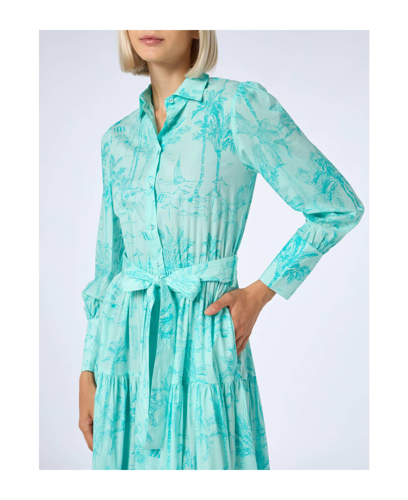 MC2 Saint Barth Woman Water Green Toile De Jouy Cotton Dress Jensen - VERDE ACQUA