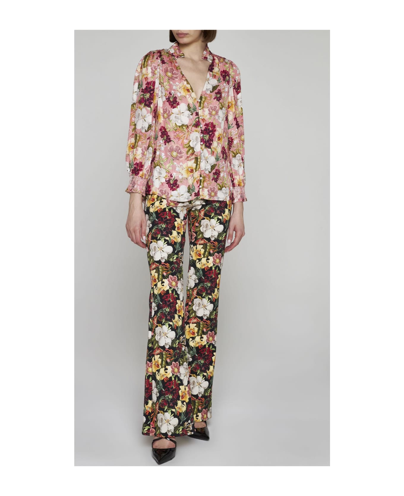 Alice + Olivia Reilly Floral Print Viscose Blouse - Floral Rose ブラウス