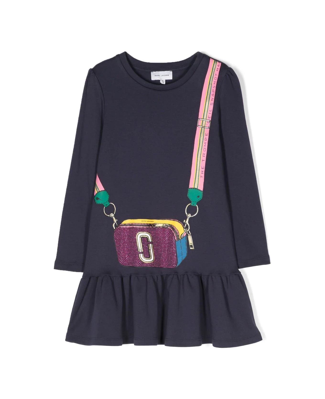 Little Marc Jacobs Marc Jacobs Abito Blu Navy In Jersey Di Cotone Bambina - Blu