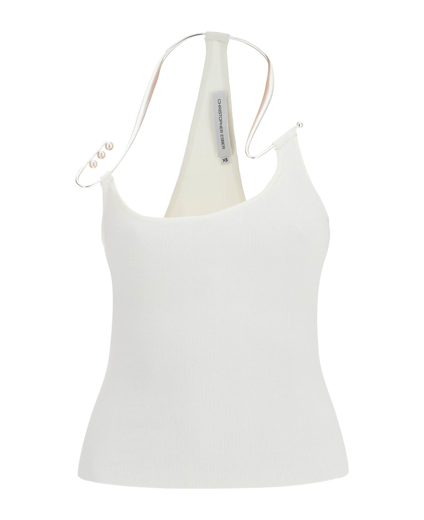 Christopher Esber White Viscose Top With Pearl And V-neck - WHITE (White)