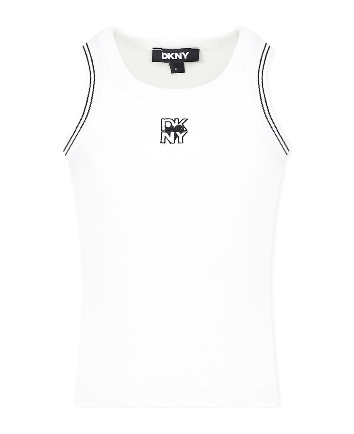 DKNY White Tank Top For Girl With Logo - White
