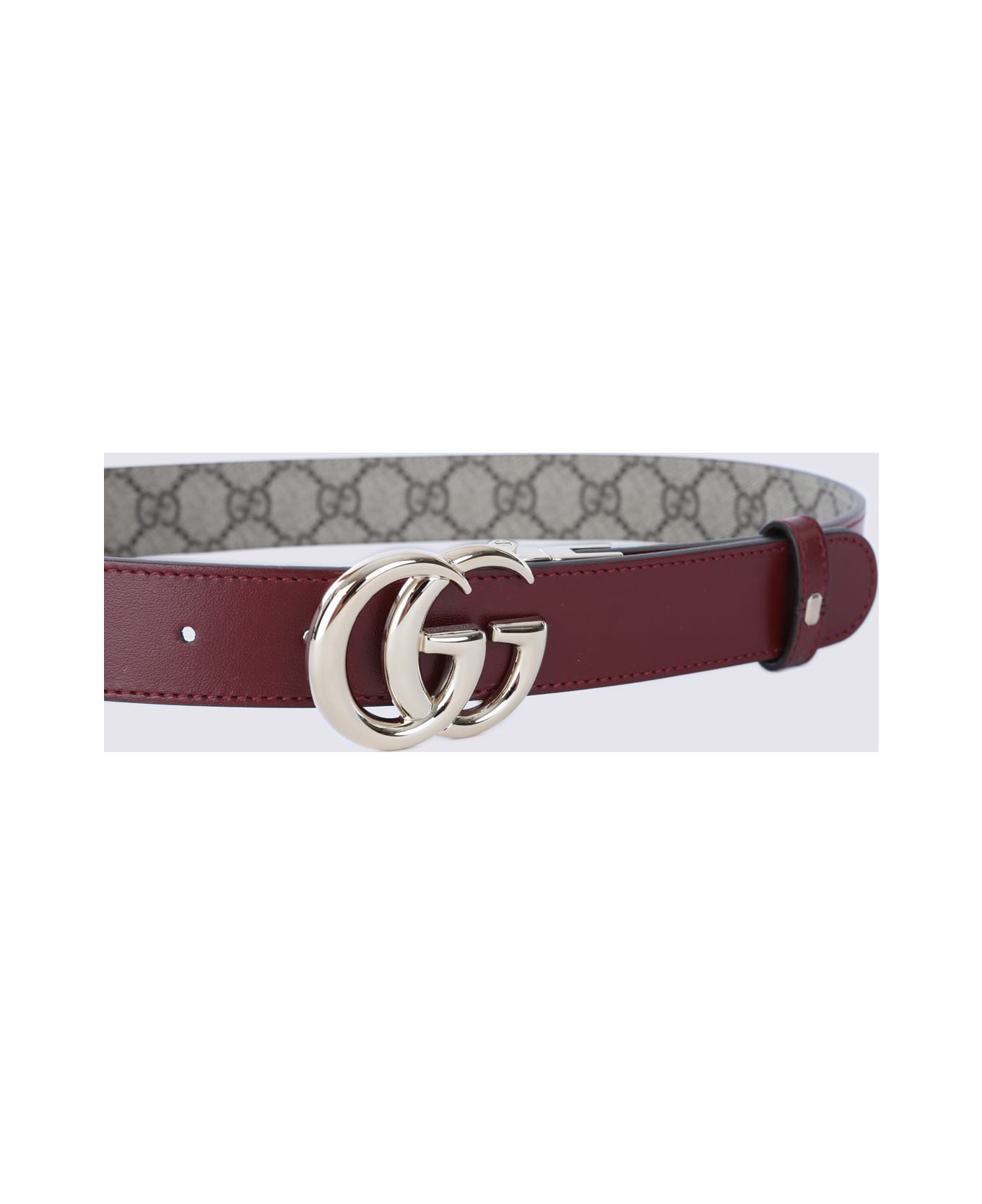 Gucci Brown And Red Ancora Gg Marmont Belt - ABONY/ROSSO ANCORA