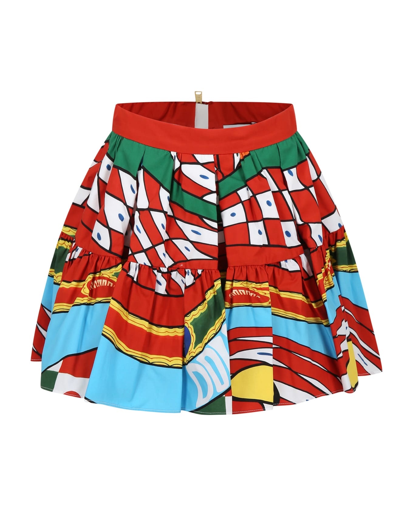 Dolce & Gabbana Red Skirt For Girl With Logo And Cart Print - Multicolor