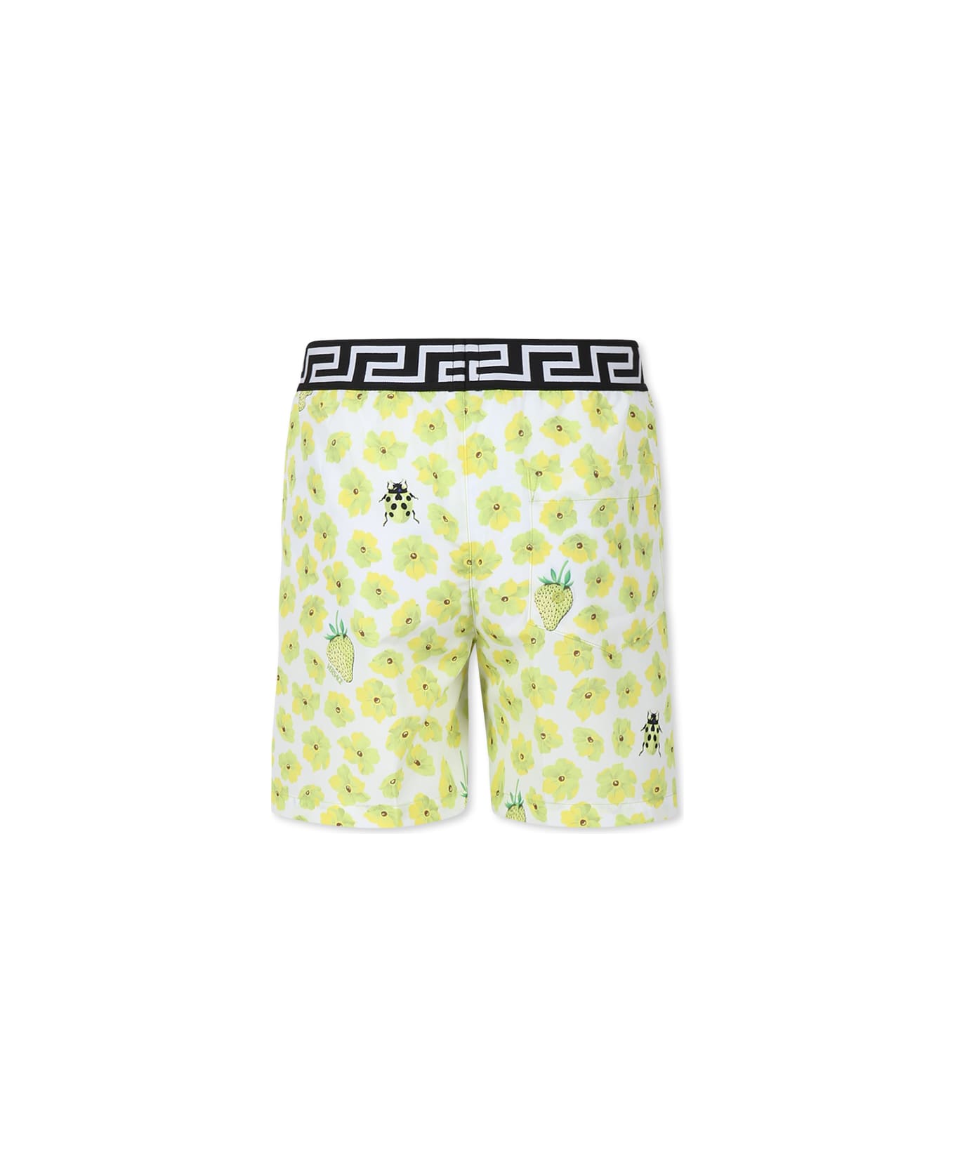 Versace Yellow Swim Shorts For Boy With Floral Print - Yellow