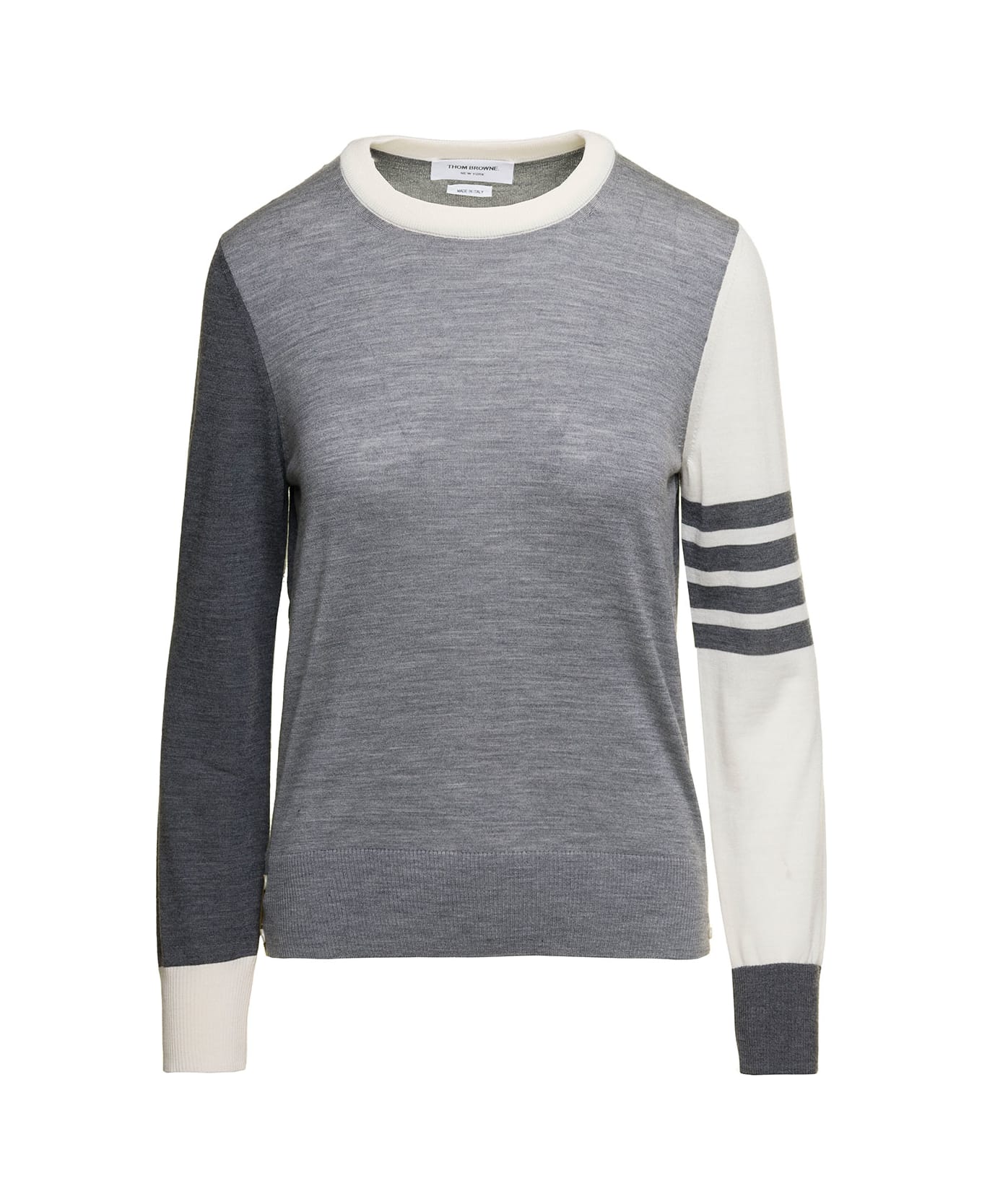 Fun Mix Relaxed Fit Crew Neck Pullover In Fine Merino Wool W/ 4 Bar Stripe