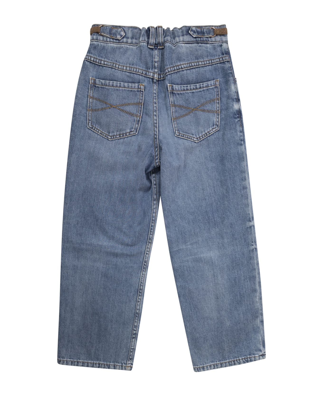 Brunello Cucinelli Straight Trousers In Soft Denim With Jewellery - Denim