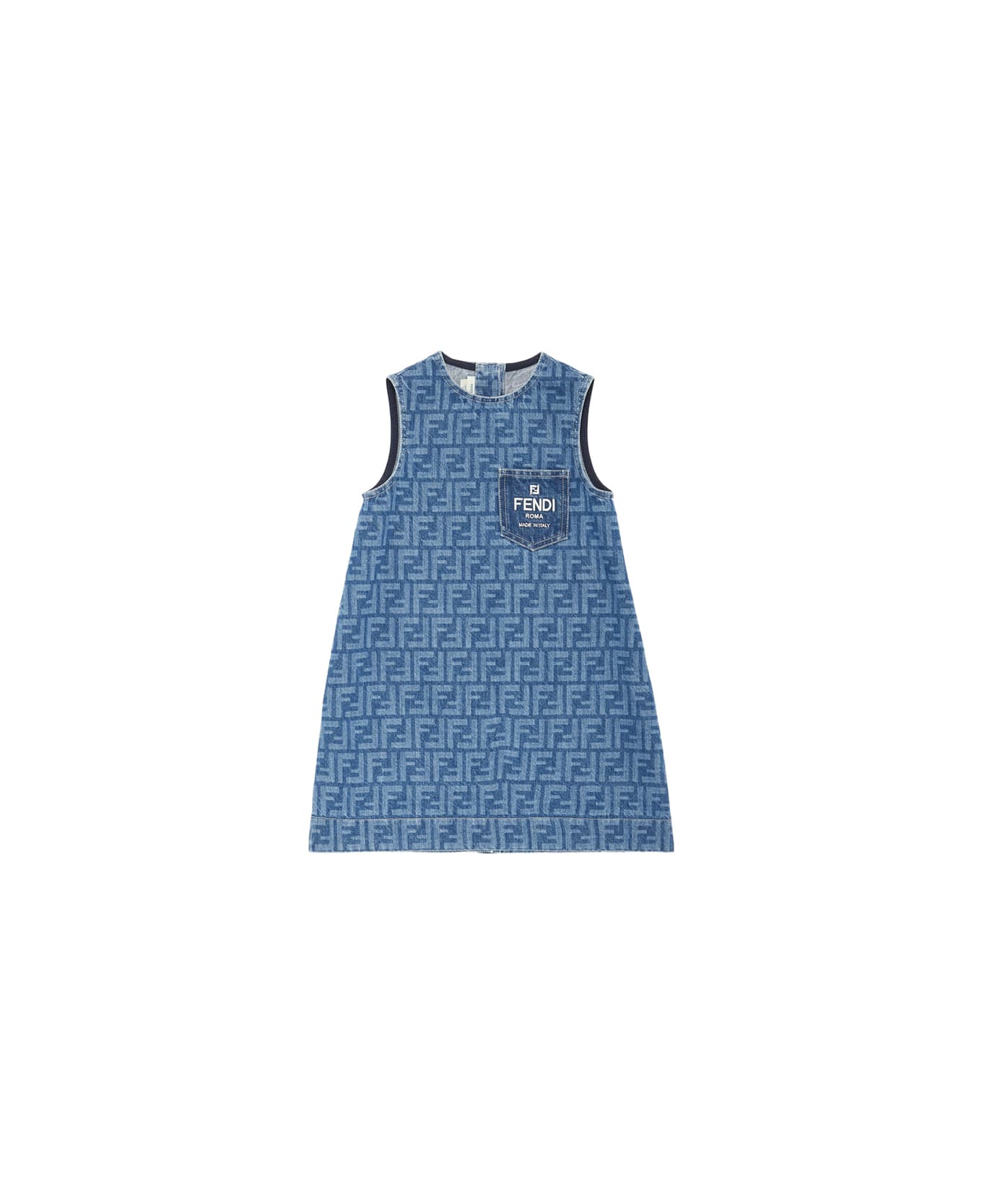 Fendi Medium Blue Ff Denim Sleeveless Dress - Blue