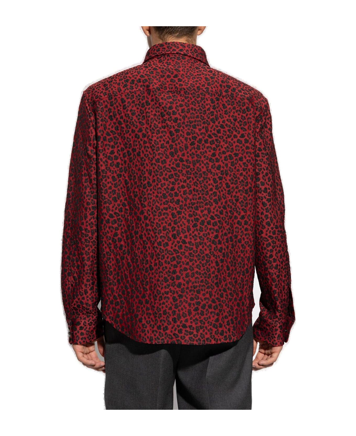 Versace Leopard-embroidered Button-up Shirt - LIPSTICK RED-BLACK