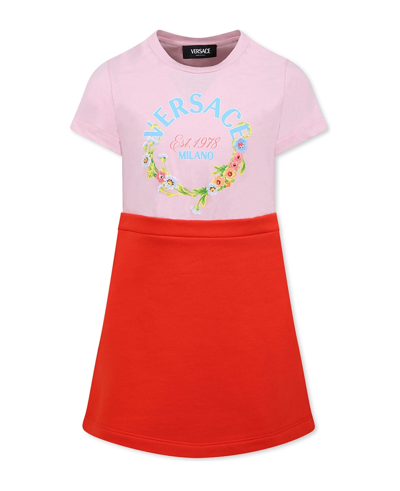 Versace Multicolor Dress For Girl With Logo - Multicolor