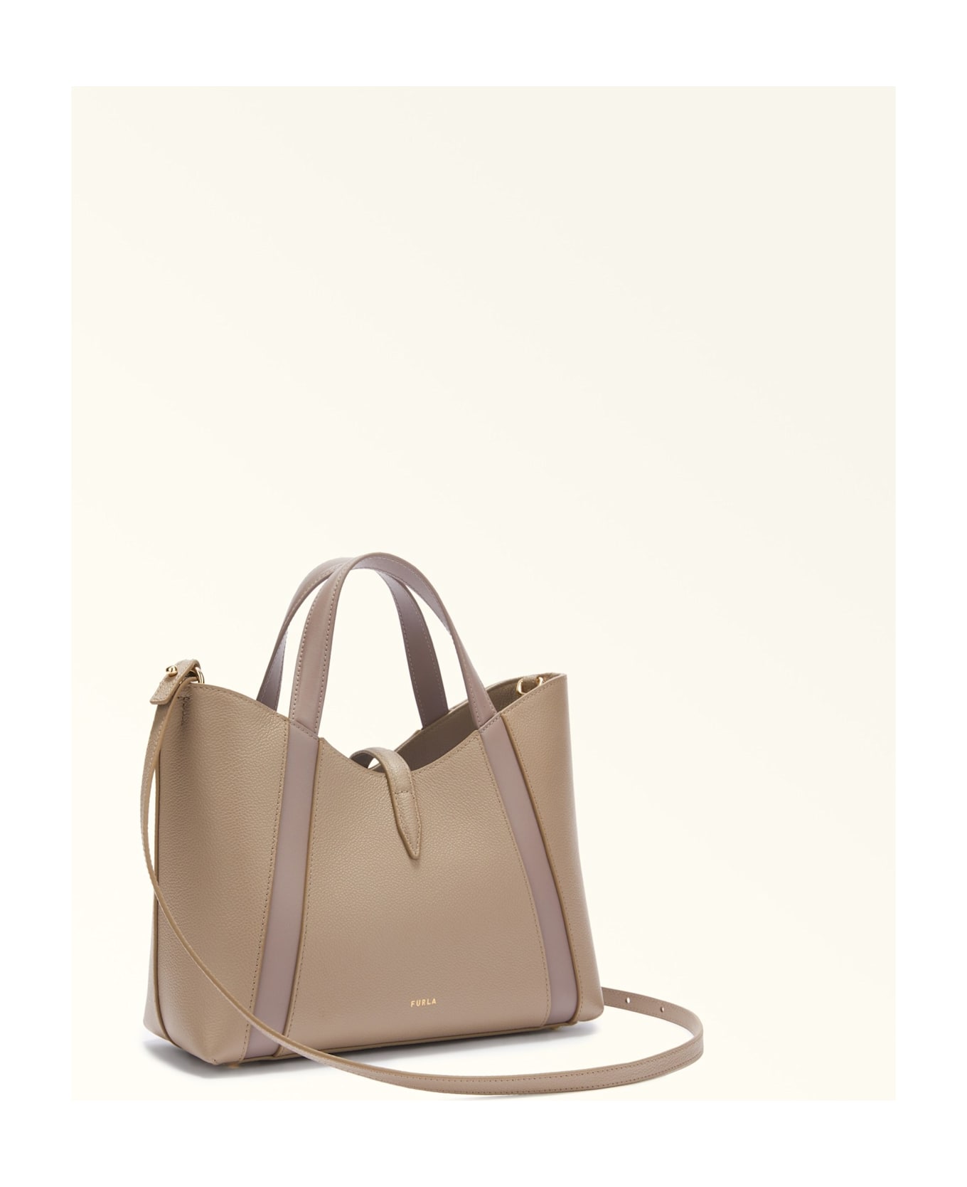 Furla Goccia S Tote Bag In Stucco Color Leather - grey