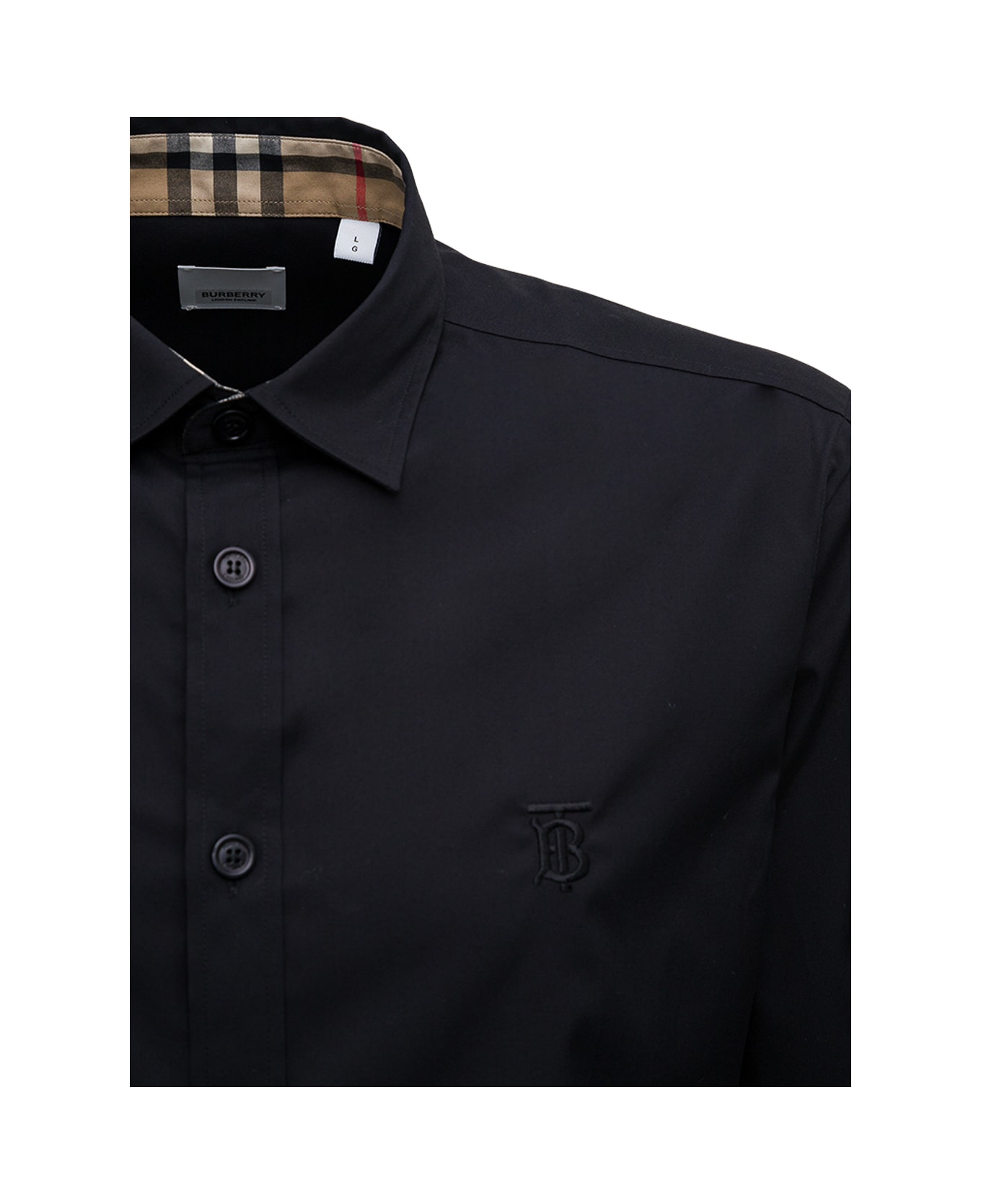 Burberry Man's Black Cotton Polin Shirt With Logo - Black