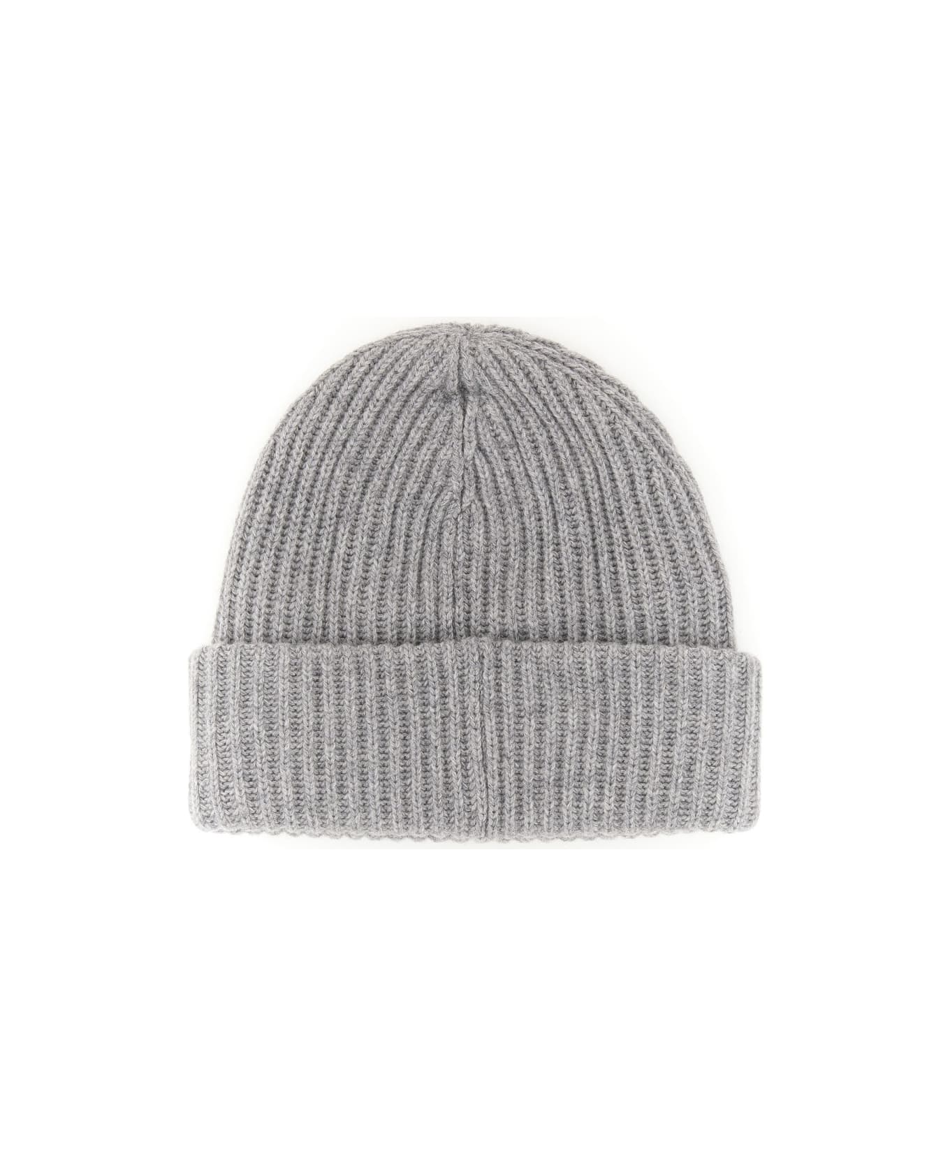 Ganni Beanie Hat With Logo - GREY